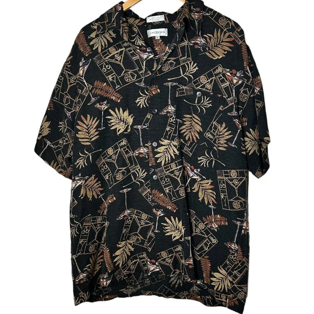 *VINTAGE* Chereskin Hawaiian Martini Cocktail Aloha Tropical Shirt XL 100% Silk